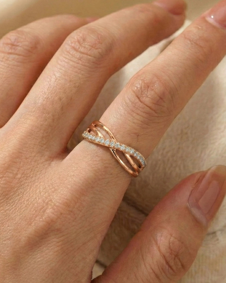 Infinity Cross Pavé Adjustable Band – 925 Sterling Silver