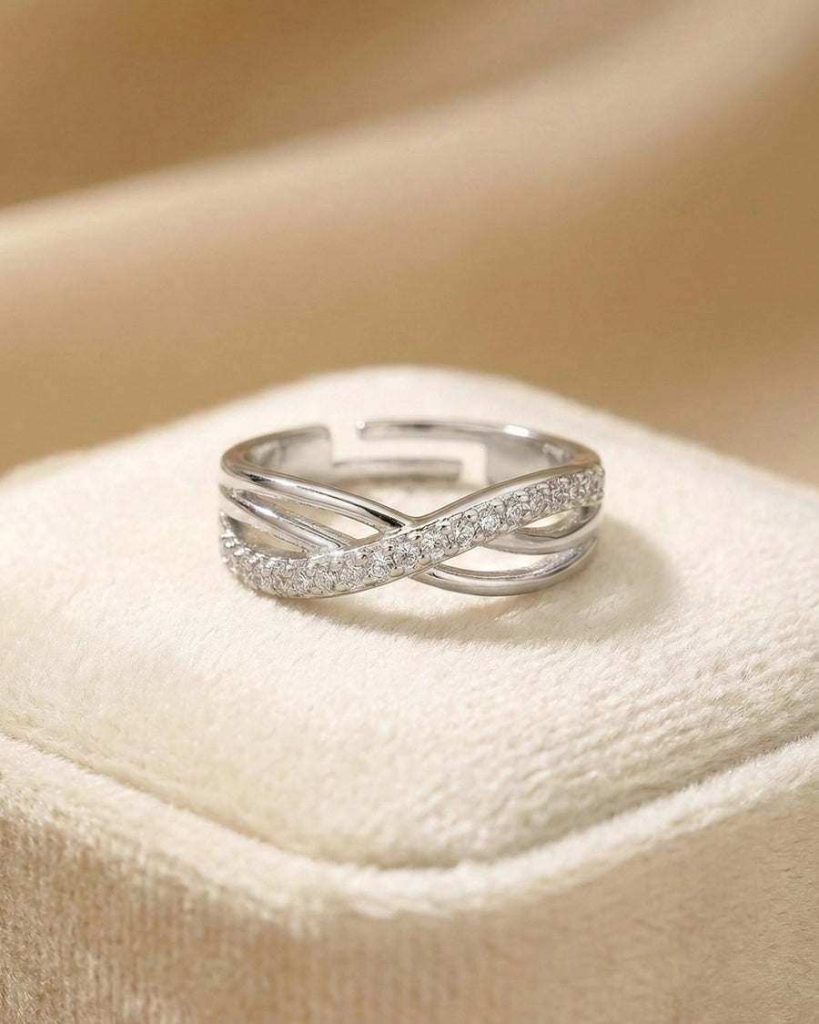 Infinity Cross Pavé Adjustable Band – 925 Sterling Silver