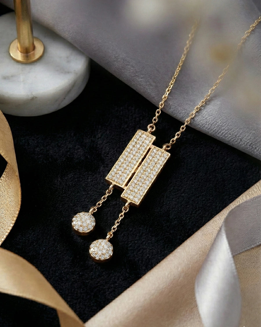 Art Deco Dual-Bar Lariat Necklace – 925 Sterling Silver