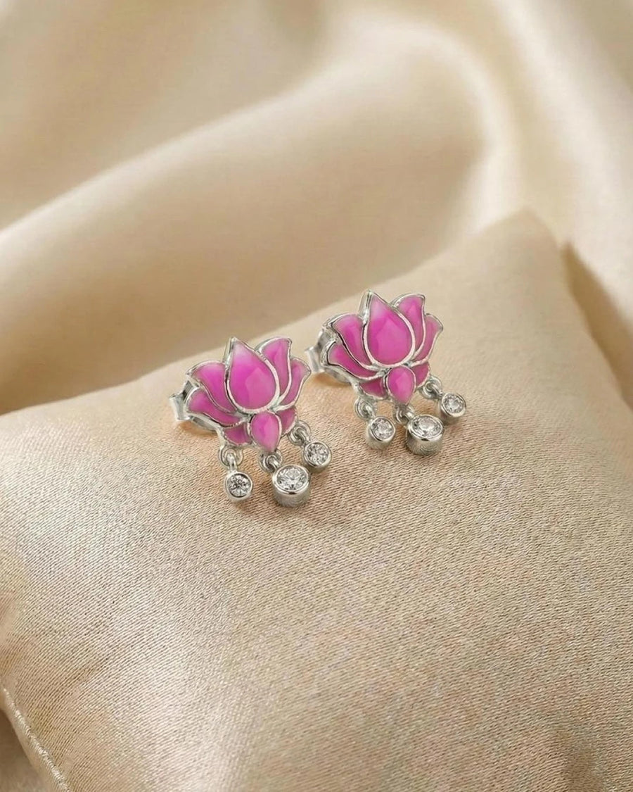 Graceful Lotus Blossom Enamel Studs – 925 Sterling Silver