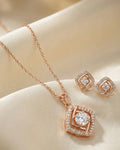 Silvonar Gold Plated 925 Sterling Silver Radiant Square Halo Jewelry Set – Pendant Necklace & Stud Earrings