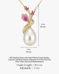 Ruby Bloom Teardrop Pearl Necklace – 925 Sterling Silver Floral Pendant for Women