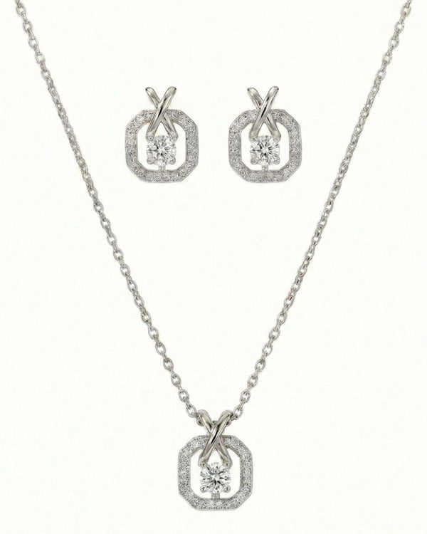 Silvonar 925 Sterling Silver Jewelry Set – [Infinity Octagon & X-Bail Crystal Design]