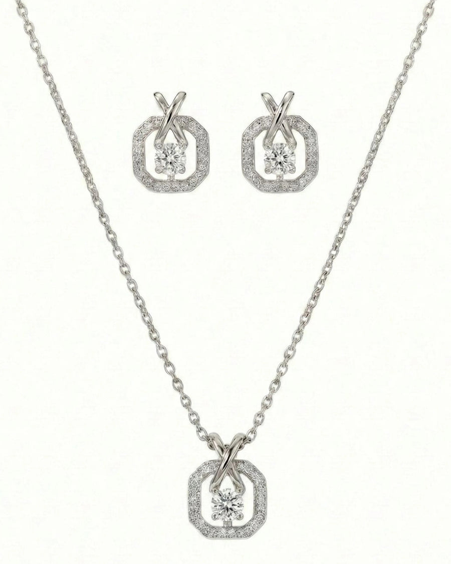 Silvonar 925 Sterling Silver Jewelry Set – [Infinity Octagon & X-Bail Crystal Design]