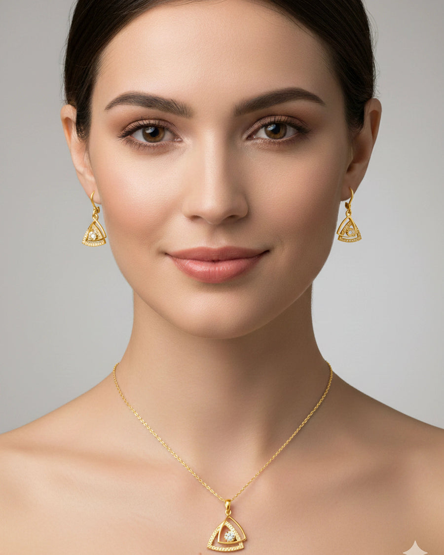 Silvonar 925 Sterling Silver Jewelry Set – [Dainty Geometric Triangle Halo Design]