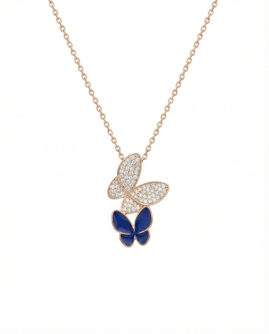 Midnight Butterfly Pavé Drop Necklace – 925 Sterling Silver