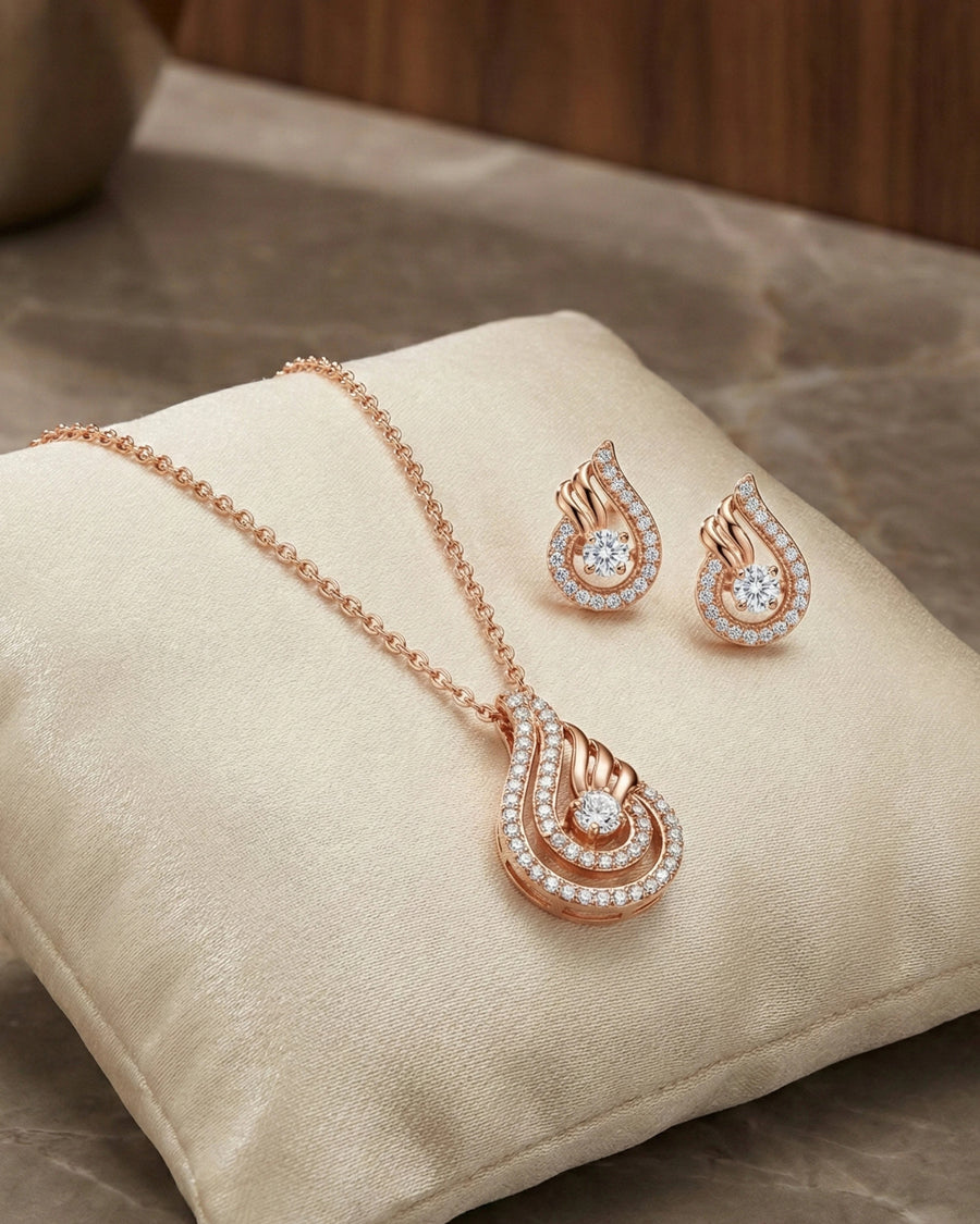 Silvonar 925 Sterling Silver Jewelry Set – [Celestial Teardrop & Swirling Halo Design]