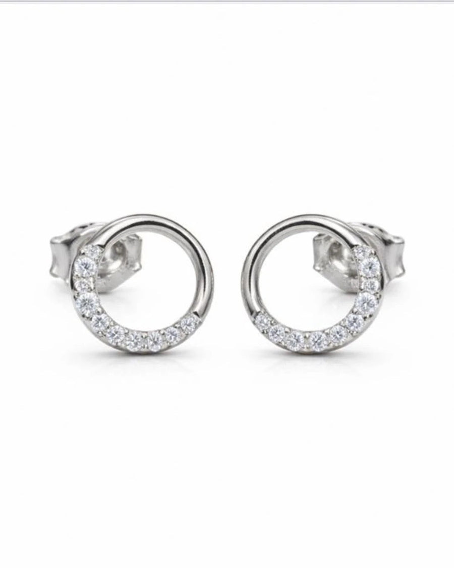 Ethereal Crescent Halo Stud Earrings – 925 Sterling Silver