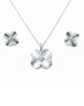 Silvonar 925 Sterling Silver Jewelry Set – [Brushed Four-Petal Blossom Design]