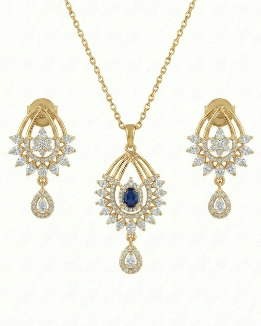 Silvonar 925 Sterling Silver Jewelry Set – [Royal Sapphire & Chandelier Halo Design]