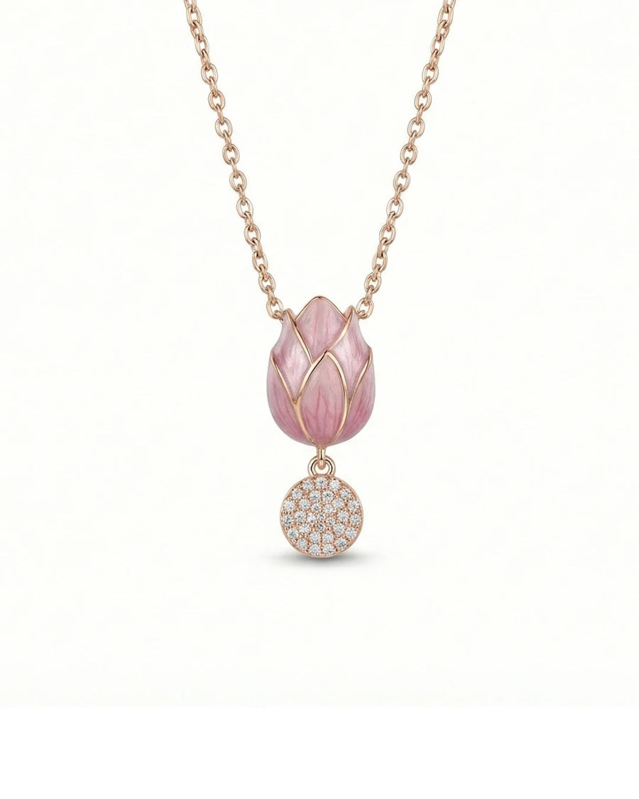 Graceful Tulip Bloom Enamel Necklace – 925 Sterling Silver