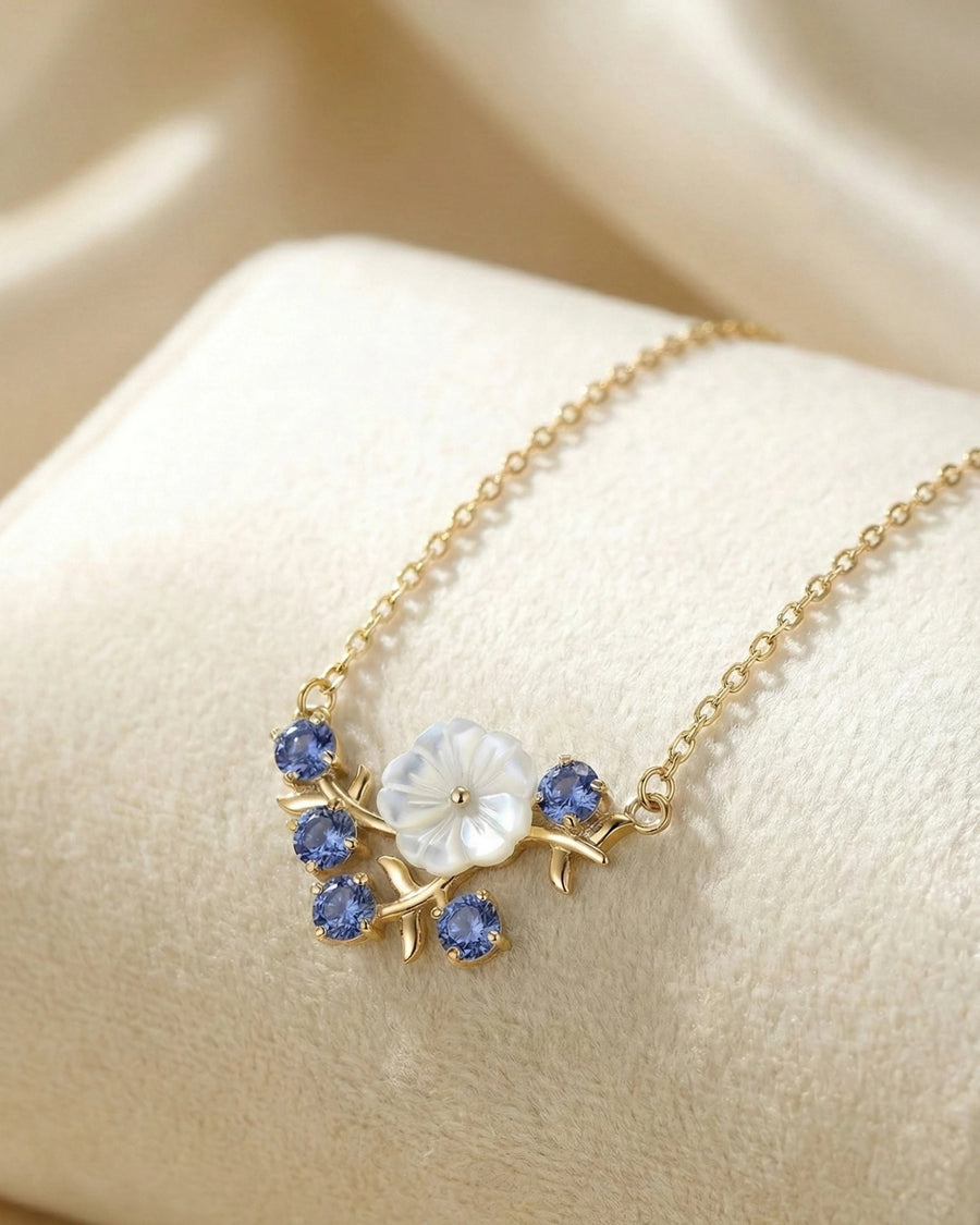 Blooming Pearl & Tanzanite Azure Necklace – 925 Sterling Silver