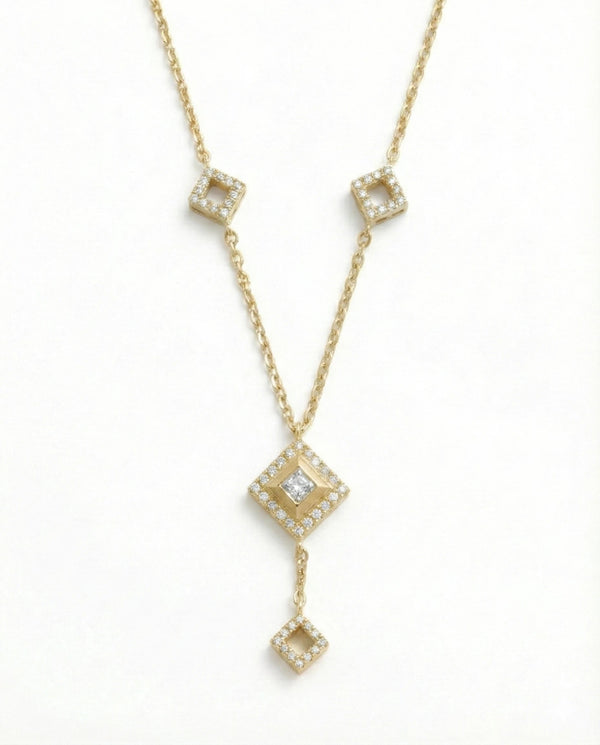 Imperial Geometric Diamond-Drop Necklace – 925 Sterling Silver