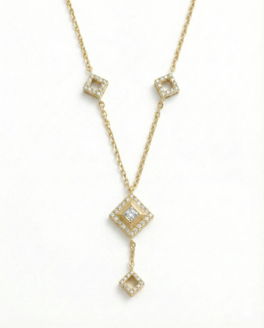 Imperial Geometric Diamond-Drop Necklace – 925 Sterling Silver