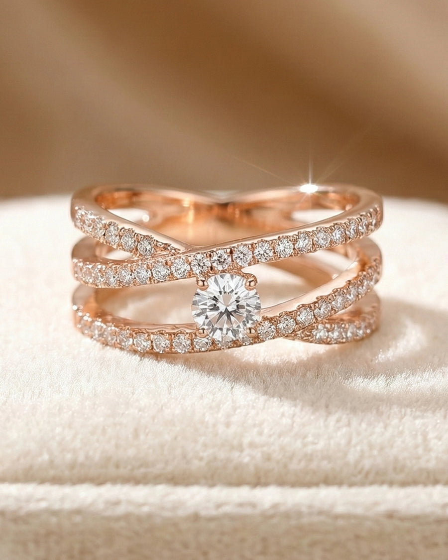 Eternal Brilliance Cross-Path Solitaire Ring – 925 Sterling Silver