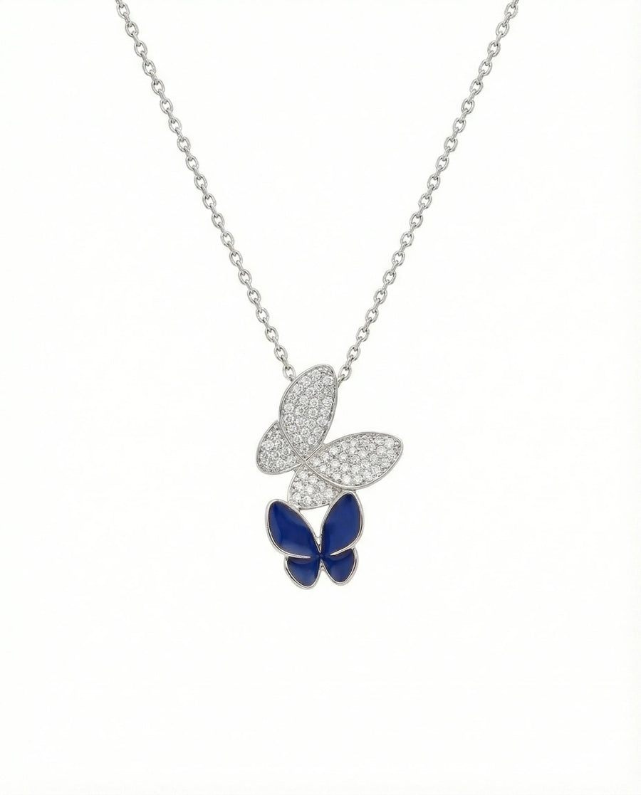 Midnight Butterfly Pavé Drop Necklace – 925 Sterling Silver