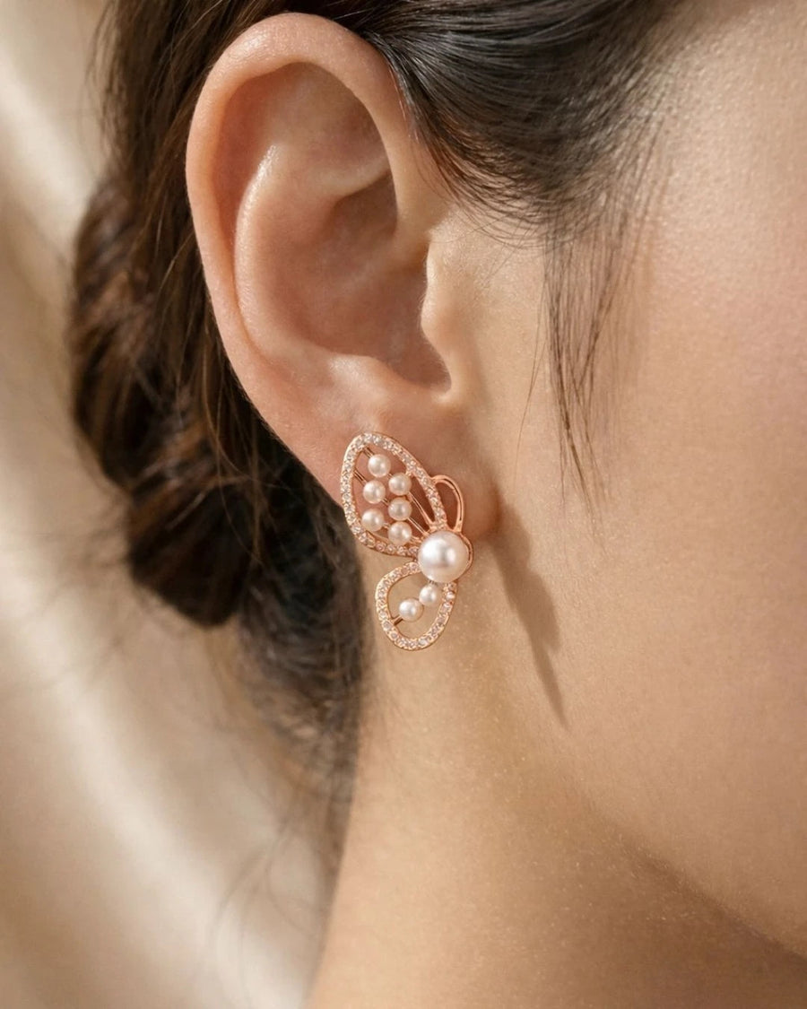 Graceful Butterfly Pearl Stud Earrings – 925 Sterling Silver