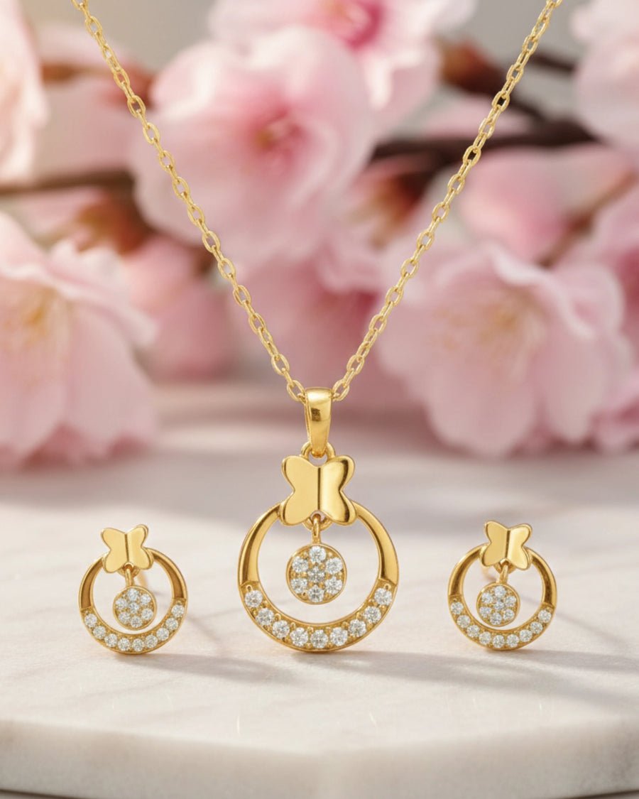 Silvonar 925 Sterling Silver Jewelry Set – [Whimsical Butterfly & Dancing Crystal Circle Design]