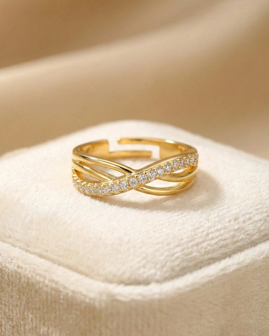 Infinity Cross Pavé Adjustable Band – 925 Sterling Silver