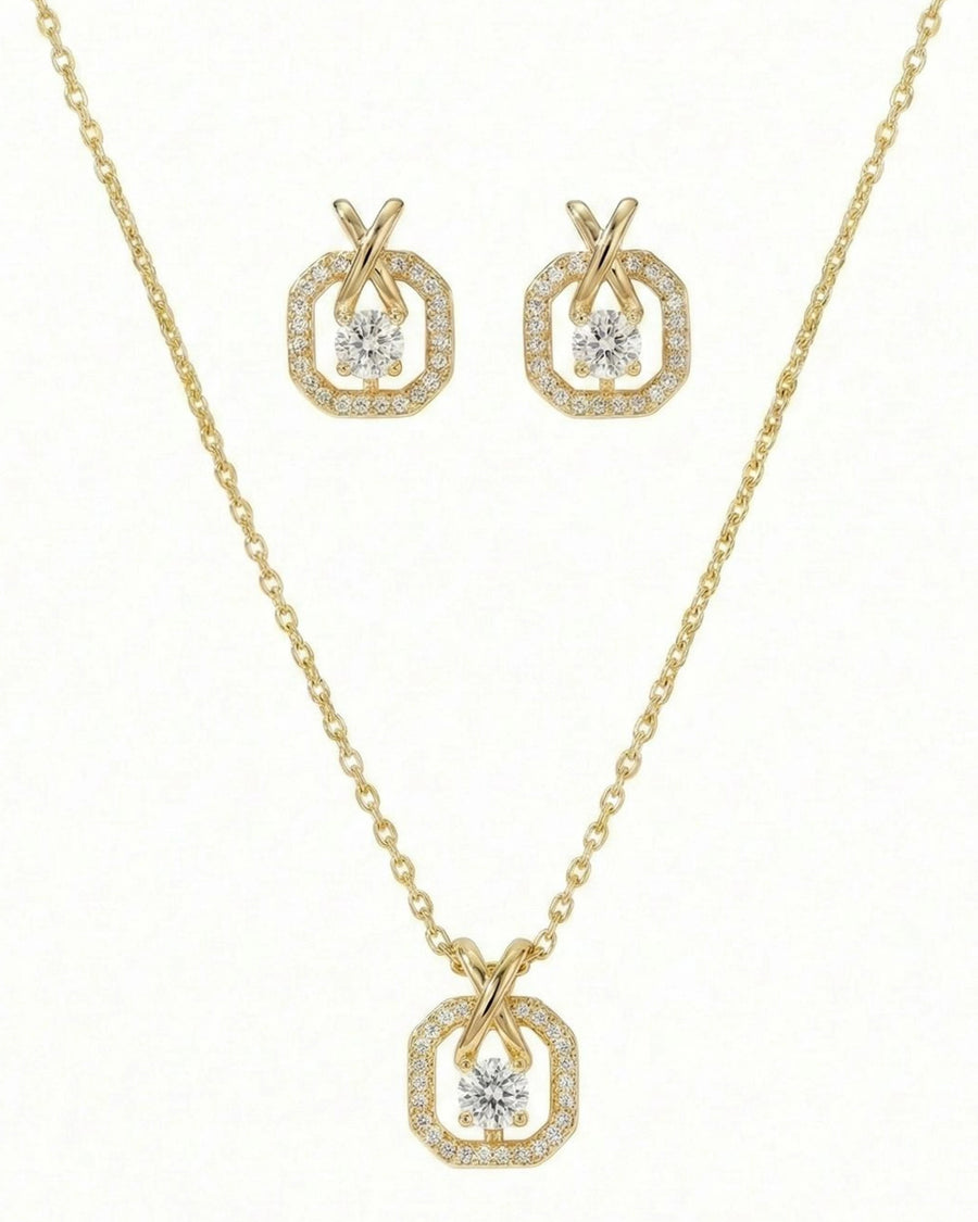 Silvonar 925 Sterling Silver Jewelry Set – [Infinity Octagon & X-Bail Crystal Design]
