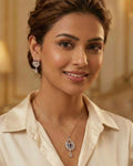 Silvonar 925 Sterling Silver Jewelry Set – [Royal Sapphire & Chandelier Halo Design]