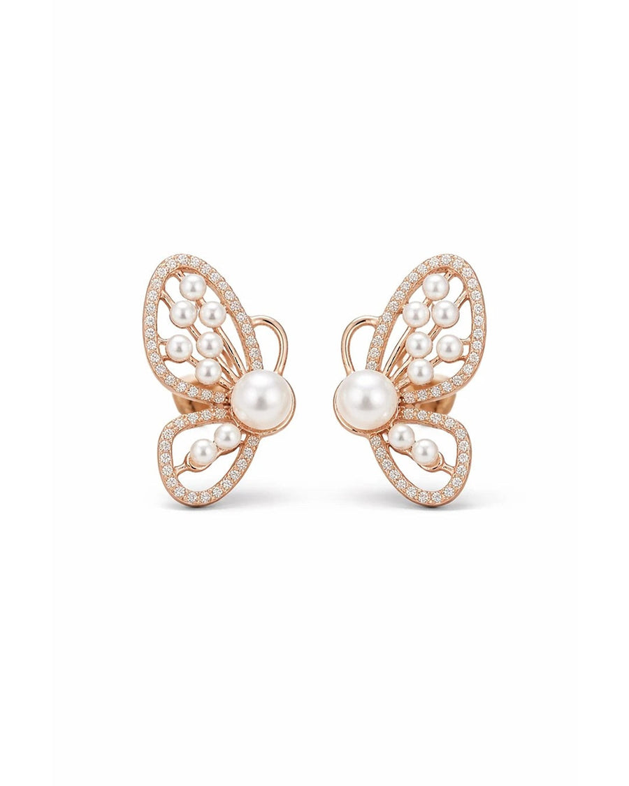Graceful Butterfly Pearl Stud Earrings – 925 Sterling Silver