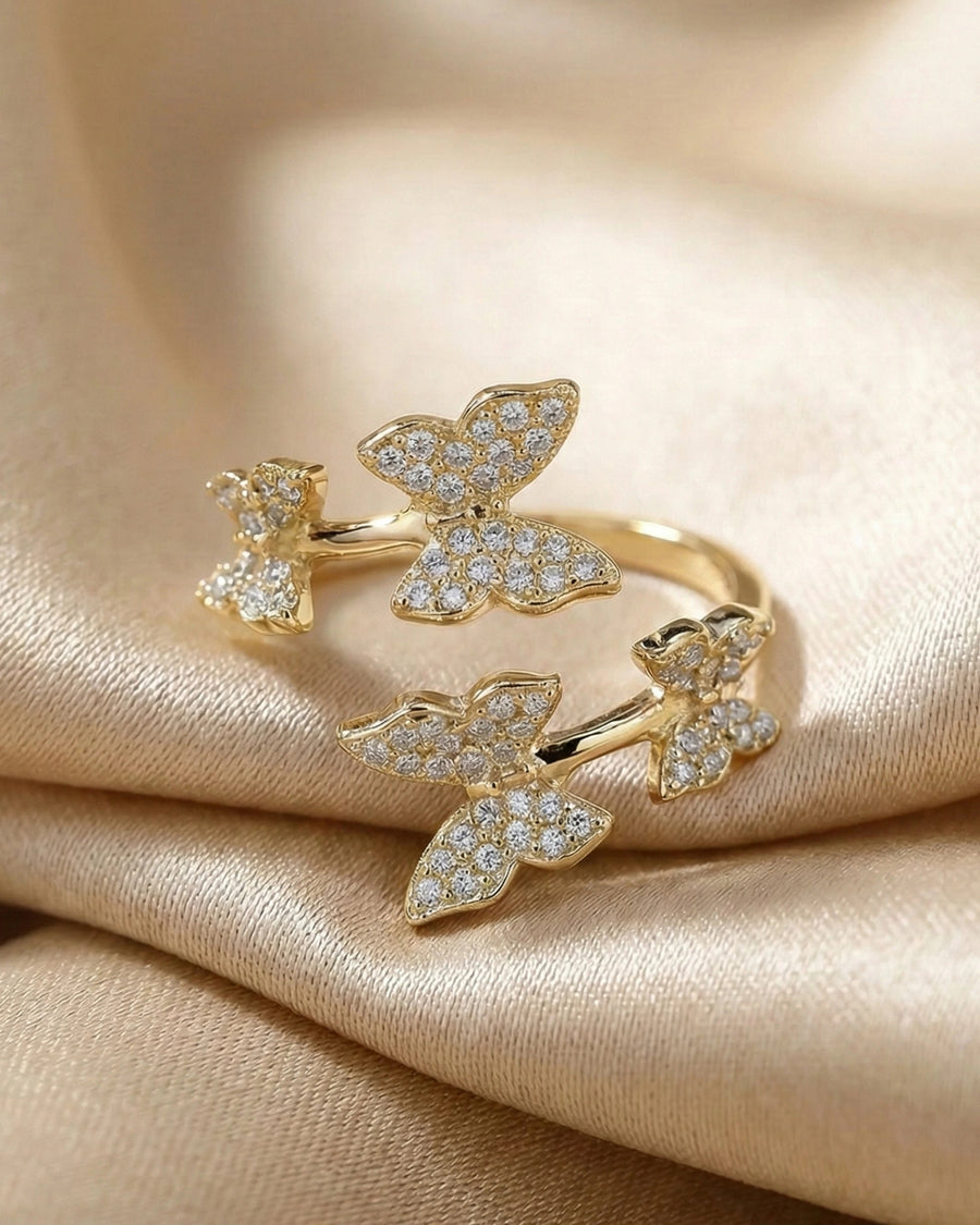 Whimsical Butterfly Meadow Wrap Ring – 925 Sterling Silver
