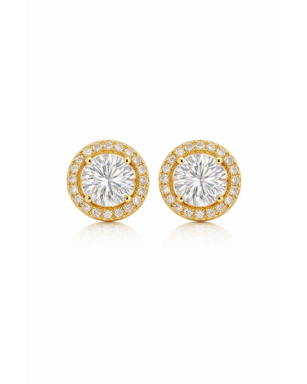 Brilliant Halo Solitaire Stud Earrings – 925 Sterling Silver