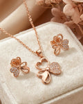 Silvonar 925 Sterling Silver Jewelry Set – [Golden Trinity Clover & Heart Design]