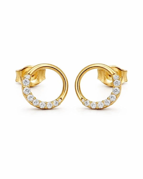 Ethereal Crescent Halo Stud Earrings – 925 Sterling Silver