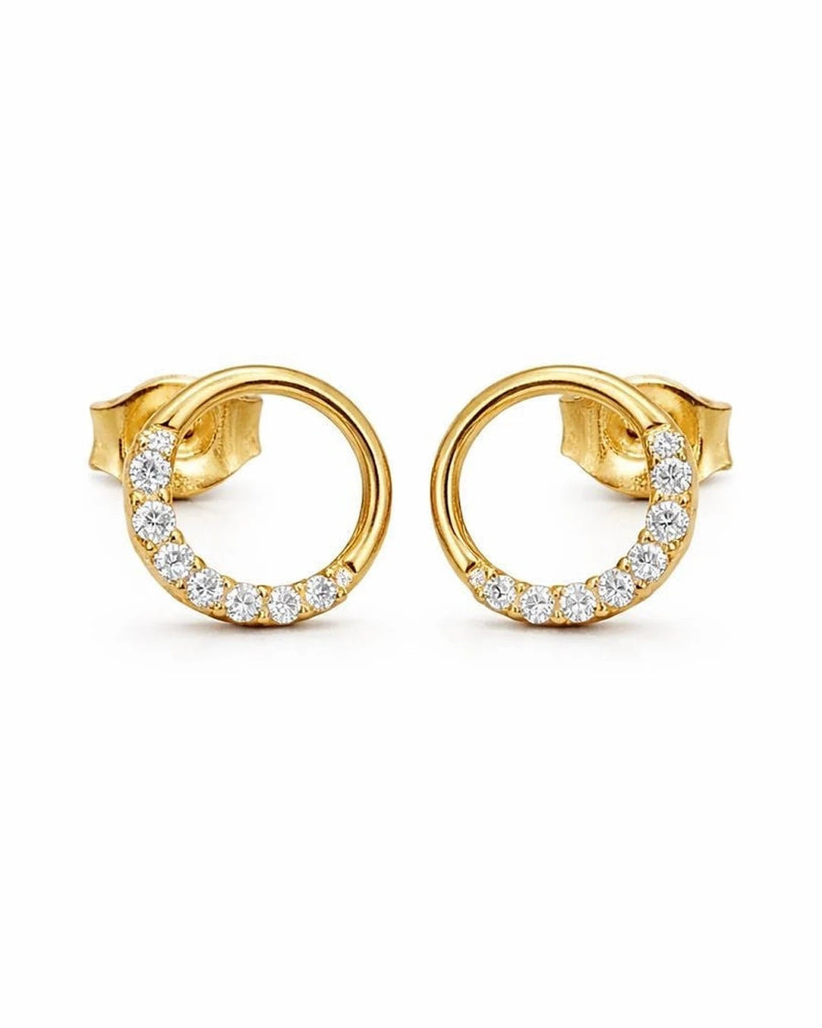 Ethereal Crescent Halo Stud Earrings – 925 Sterling Silver