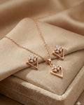 Silvonar 925 Sterling Silver Geometric Triangle & Floral Crystal Jewelry Set – Necklace and Earrings