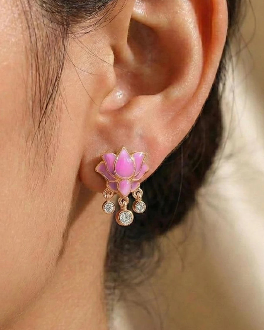 Graceful Lotus Blossom Enamel Studs – 925 Sterling Silver