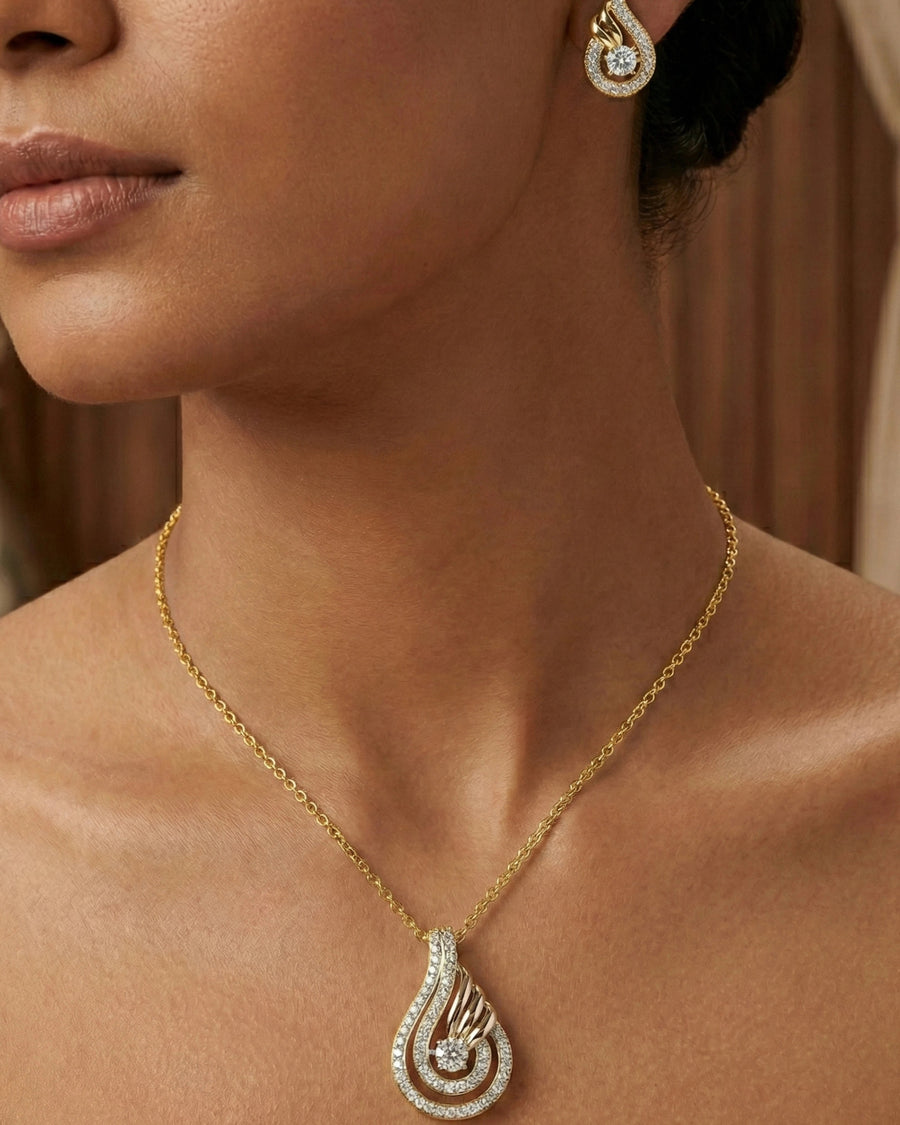 Silvonar 925 Sterling Silver Jewelry Set – [Celestial Teardrop & Swirling Halo Design]