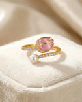 Enchanted Rose Quartz & Pearl Open Wrap Ring – 925 Sterling Silver