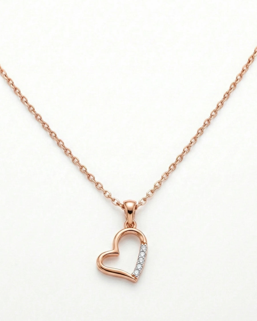 Graceful Open Heart Solitaire Necklace – 925 Sterling Silver