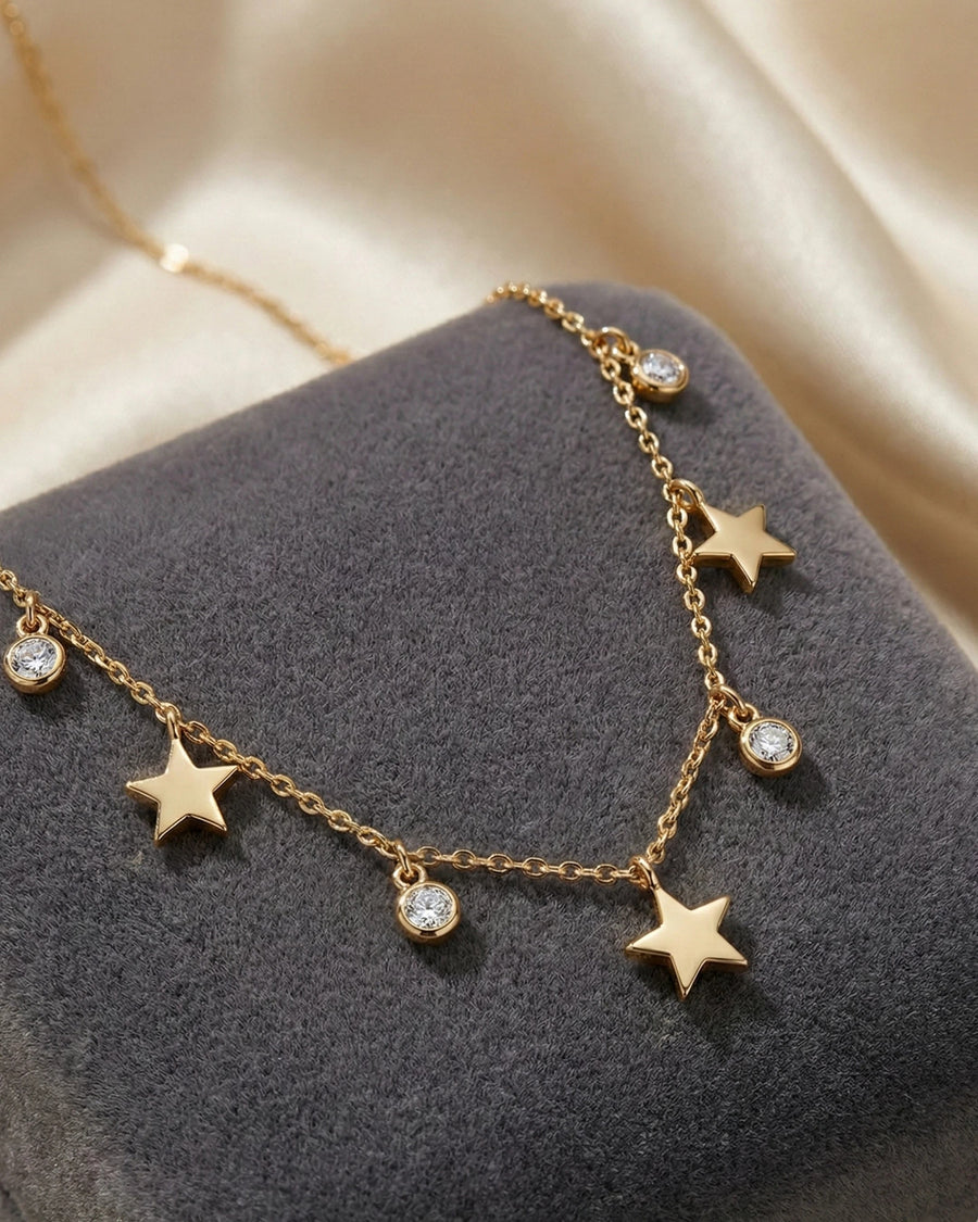 Celestial Stardust Station Necklace – 925 Sterling Silver