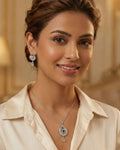 Silvonar 925 Sterling Silver Jewelry Set – [Royal Sapphire & Chandelier Halo Design]