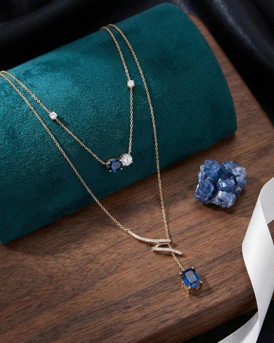 Azure Serenity Double-Layer Necklace – 925 Sterling Silver