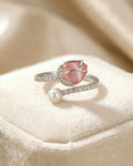 Enchanted Rose Quartz & Pearl Open Wrap Ring – 925 Sterling Silver