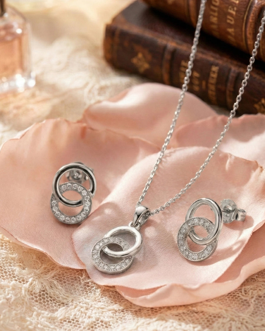 Silvonar 925 Sterling Silver Jewelry Set – [Interlocking Eternal Circles Design]