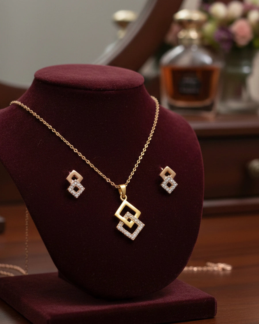 Silvonar 925 Sterling Silver Jewelry Set – [Interlocking Geometric Diamond Design]