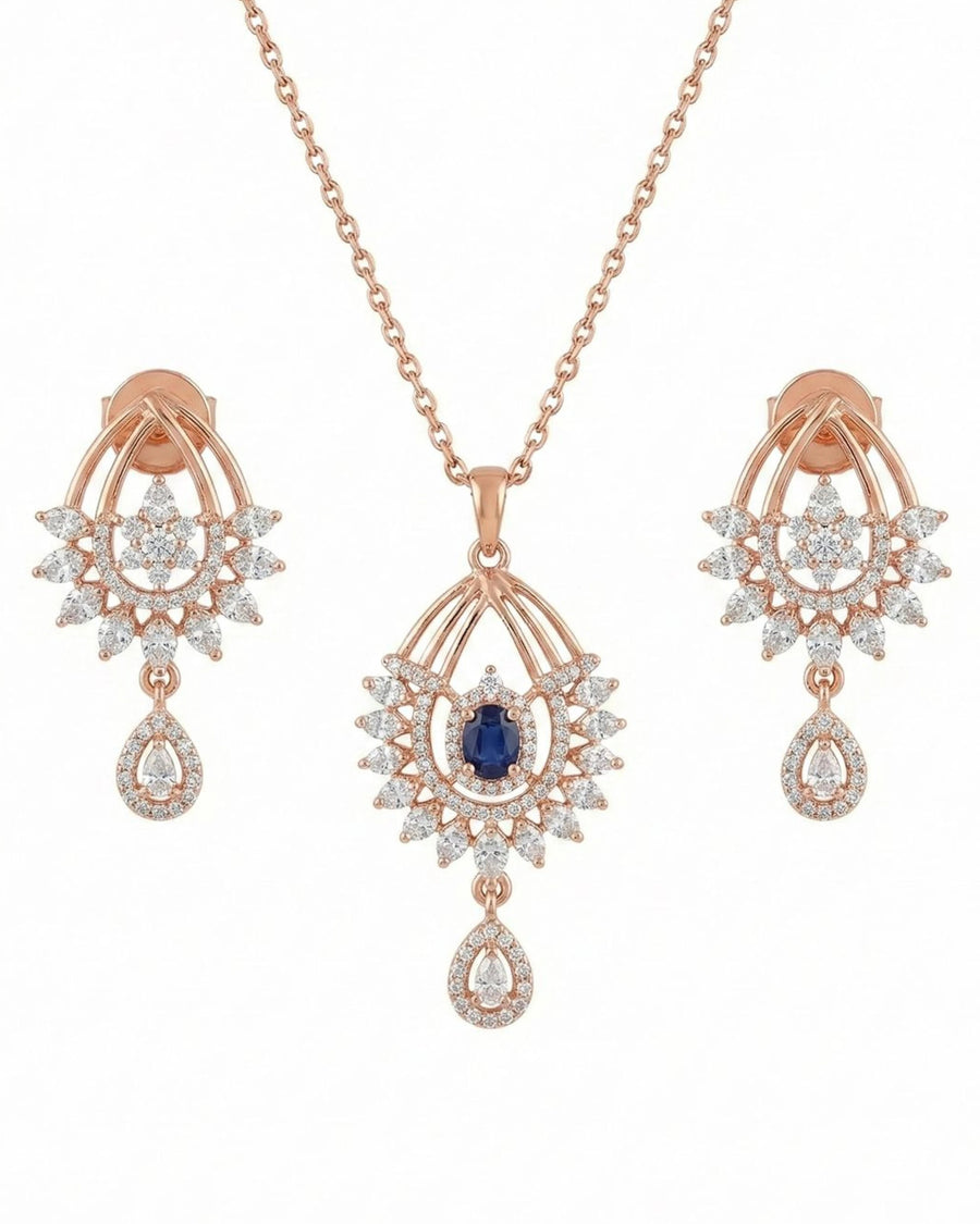 Silvonar 925 Sterling Silver Jewelry Set – [Royal Sapphire & Chandelier Halo Design]