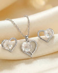 Silvonar 925 Sterling Silver Heart & Mother-of-Pearl Flower Jewelry Set – Romantic Necklace and Earrings