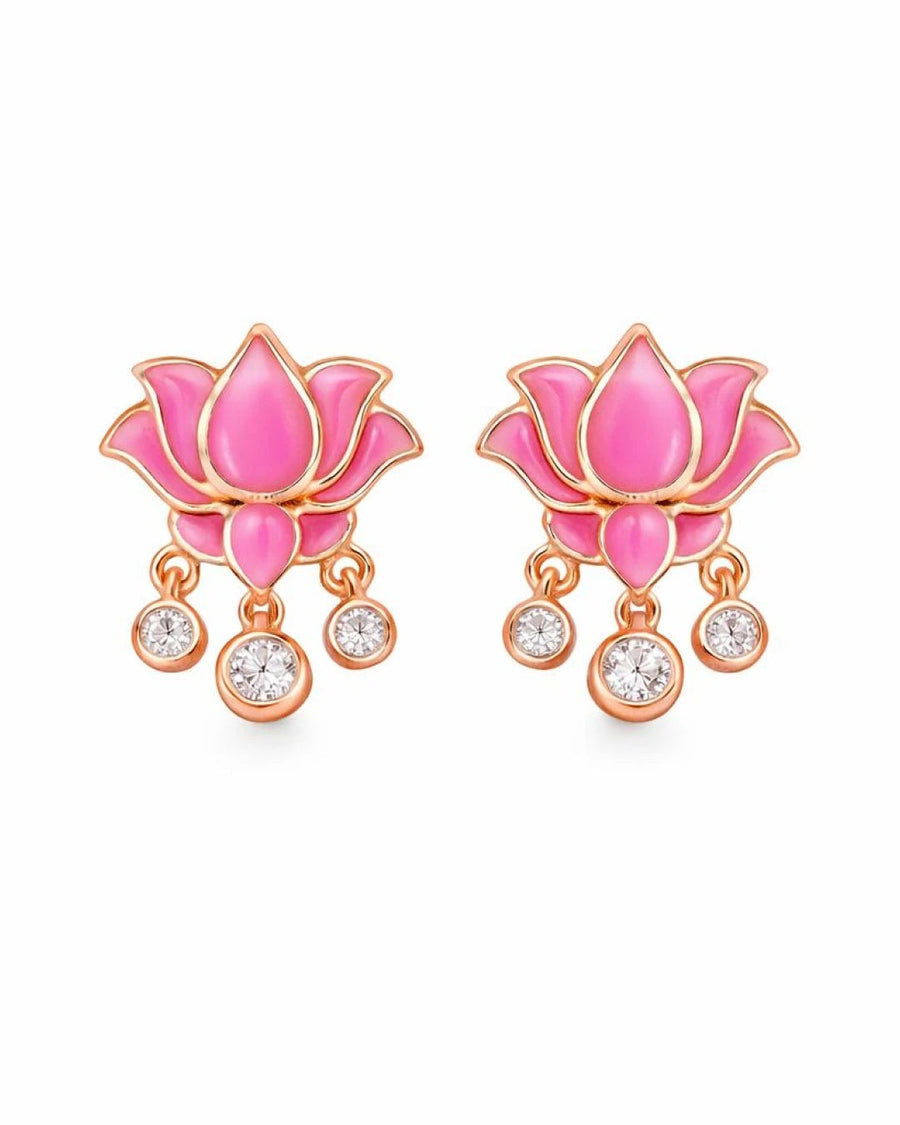 Graceful Lotus Blossom Enamel Studs – 925 Sterling Silver