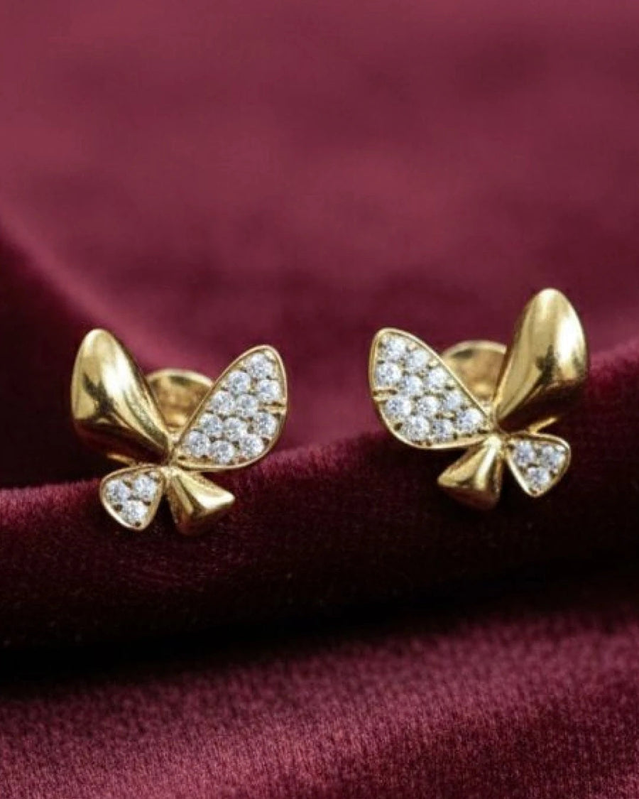 Whimsical Butterfly Pavé Stud Earrings – 925 Sterling Silver