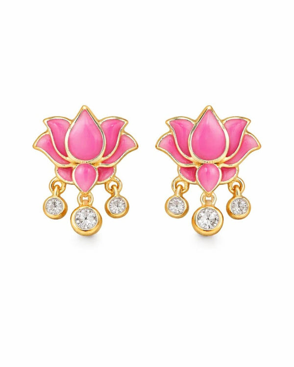 Graceful Lotus Blossom Enamel Studs – 925 Sterling Silver