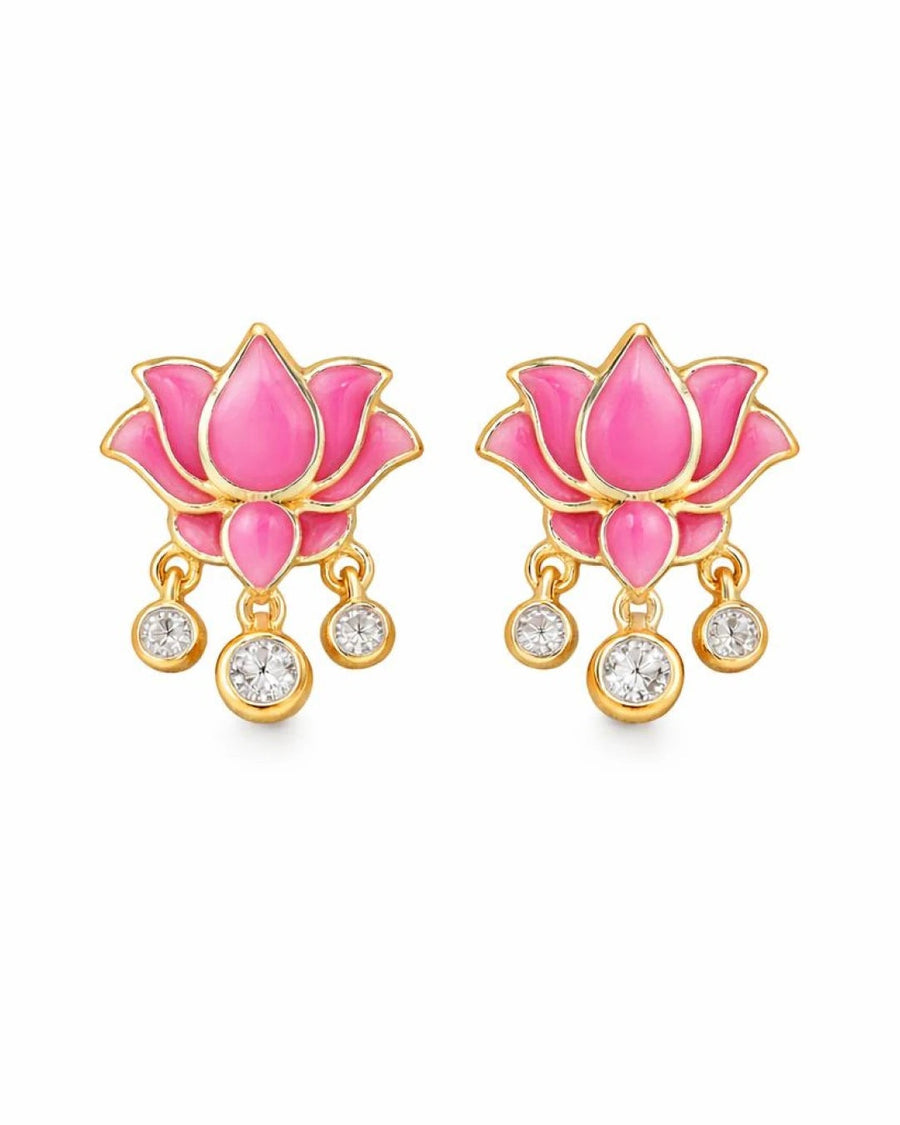Graceful Lotus Blossom Enamel Studs – 925 Sterling Silver