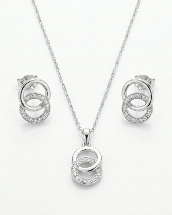 Silvonar 925 Sterling Silver Jewelry Set – [Interlocking Eternal Circles Design]