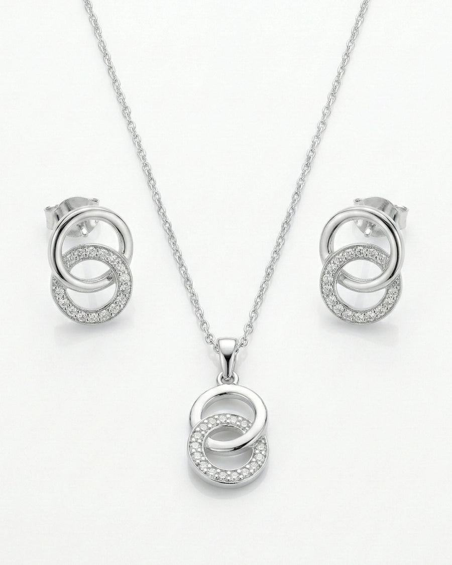 Silvonar 925 Sterling Silver Jewelry Set – [Interlocking Eternal Circles Design]